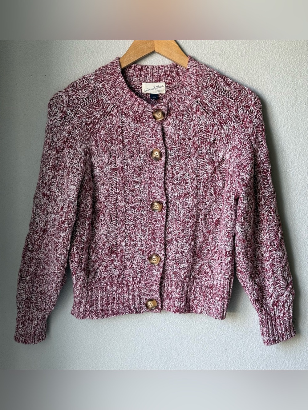 Universal Thread Marled Red Cable-Knit Button Cardigan Women’s Size Small